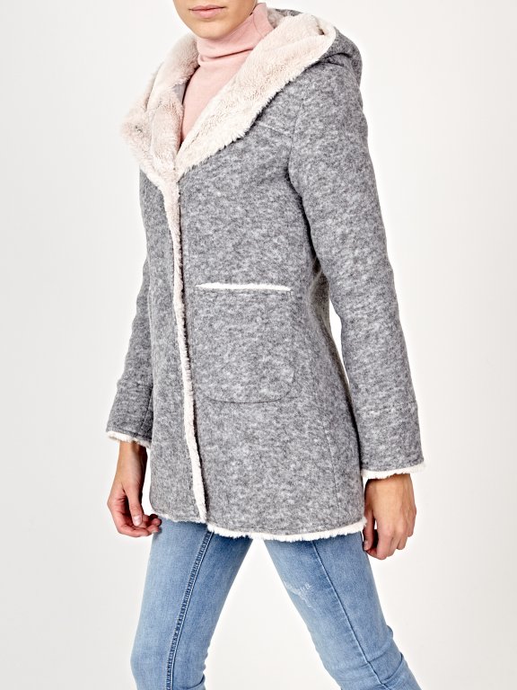 Pile lined coat with hood