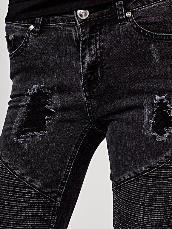 Damaged biker jeans in black wash