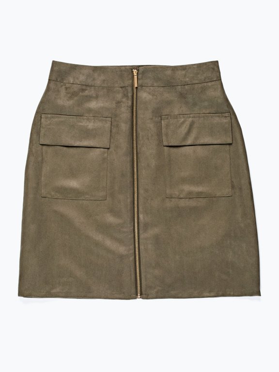 Faux suede mini skirt with front zipper