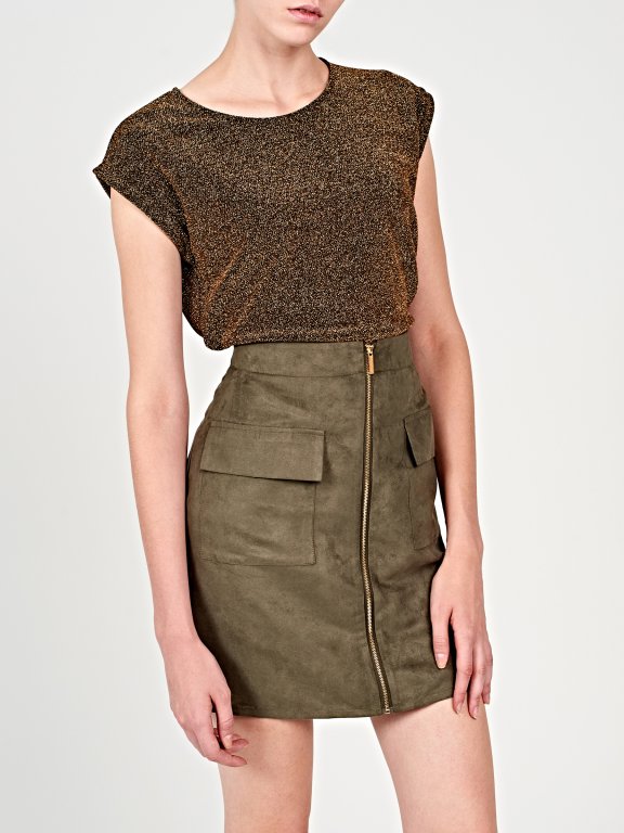 Faux suede mini skirt with front zipper