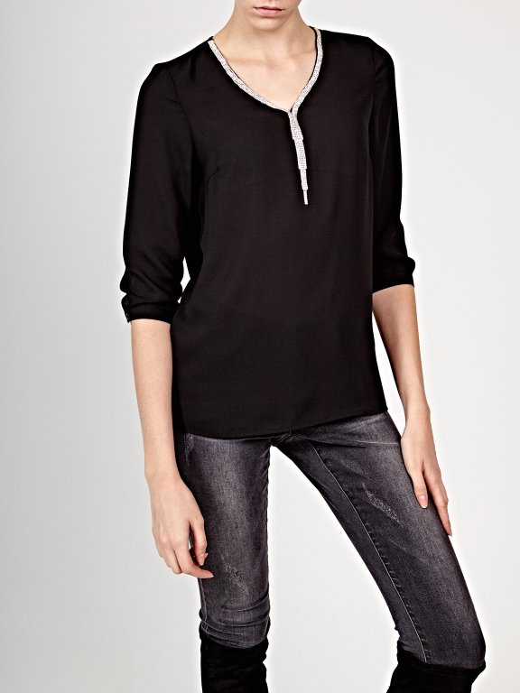 V-neck blouse with chain detail