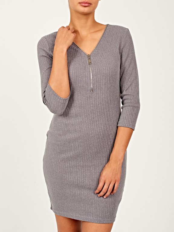 Rib-knit dress with front zipper