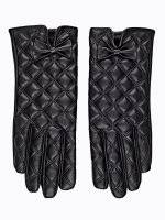 FAUX LEATHER QUILTED GLOVES WITH BOW