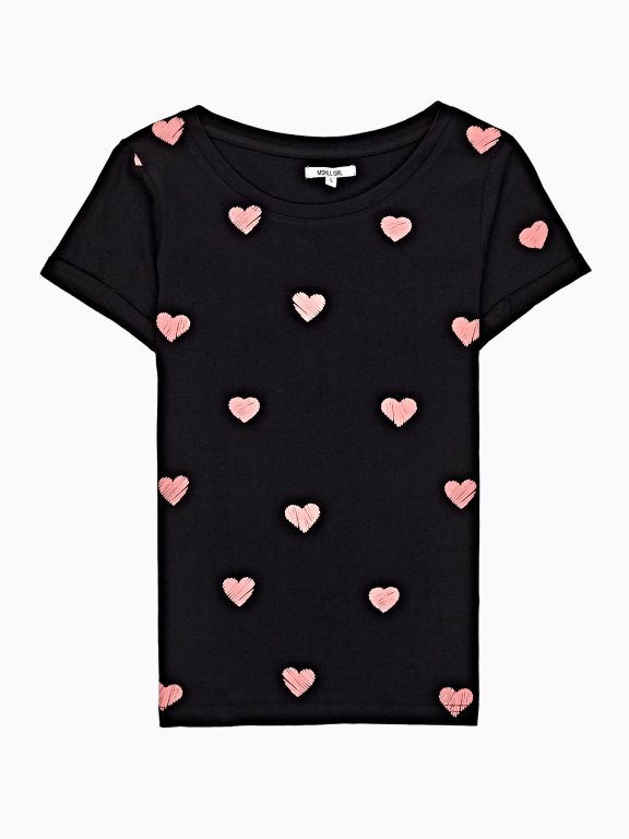 ALL OVER HEARTS PRINT T-SHIRT