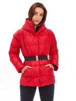 QUILTED HOODED JACKET WITH STRETCH BELT
