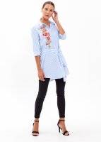 LONGLINE STRIPED SHIRT WITH FLORAL EMBROIDERY