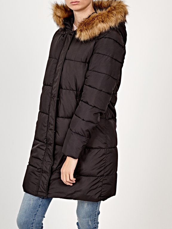 Prolonged padded jacket with hood
