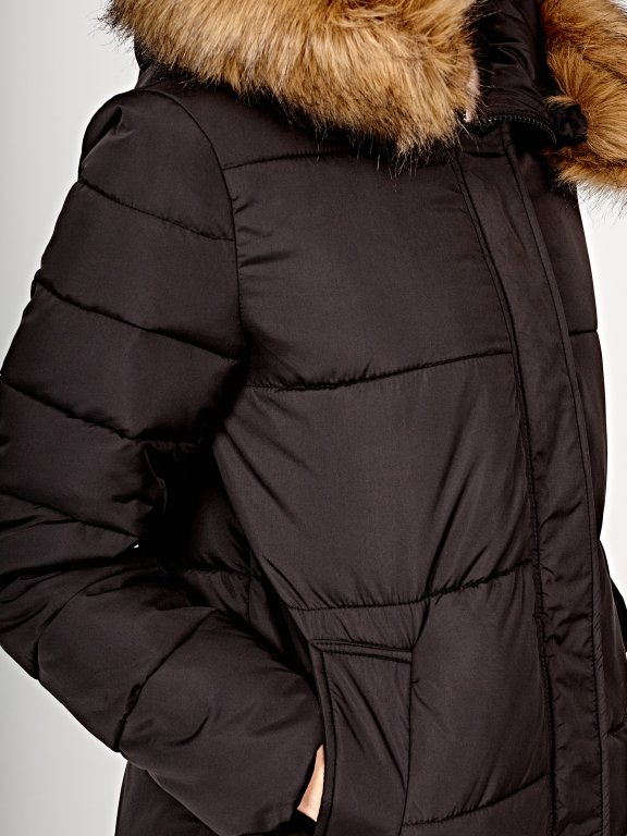 Prodloužená vatová bunda s kapucí