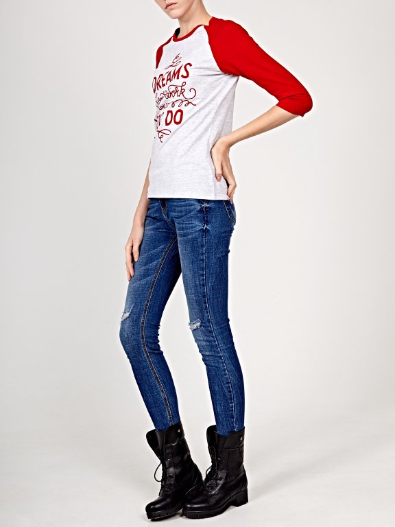 Printed t-shirt with contrast sleeves