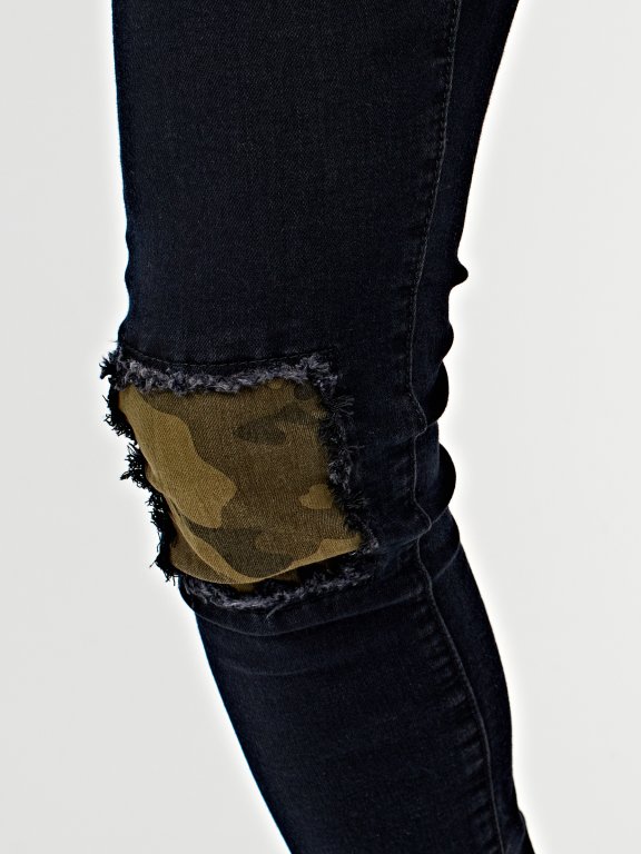 Ripped and patch knees slim fit jeans