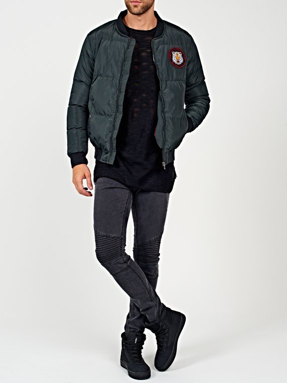 Quilted bomber jacket with chest patch