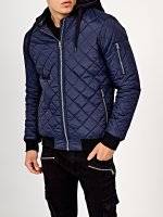 Quilted bomber jacket with removable hood