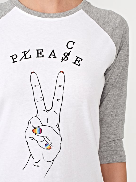 Printed t-shirt with contrast sleeves