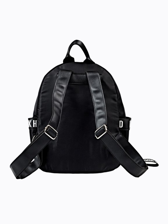 FAUX LEATHER BACKPACK WITH PRINTED TAPE