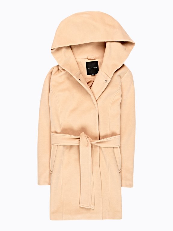 Hooded coat with belt