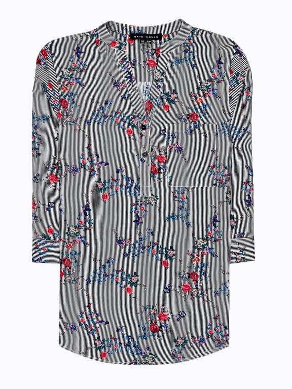 Bluza z wiskozy w prążki z nadrukiem kwiatowym