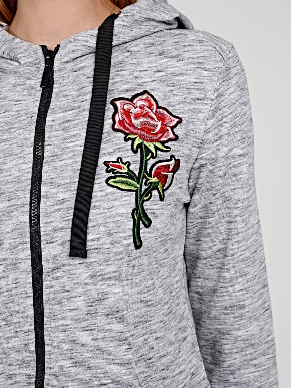 LONGLINE HOODIE WITH FLORAL PATCHES