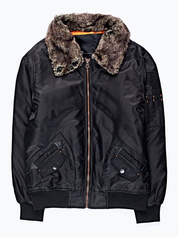 Padded bomber jacket with removable faux fur collar