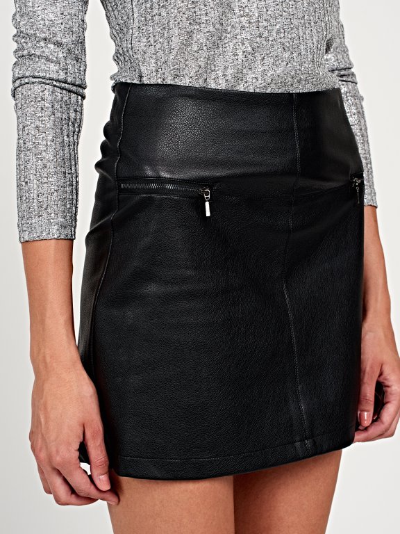Faux leather skirt with zippers