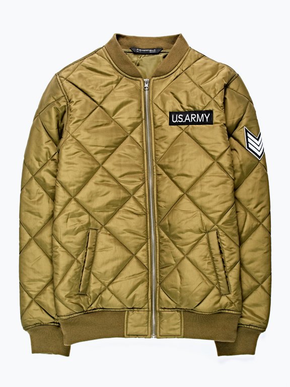 Quilted padded bomber jacket with patches
