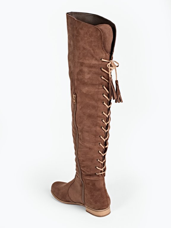 Over the knee boots with back lacing