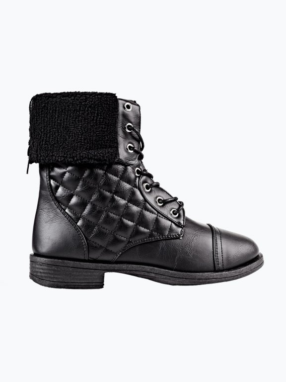 Ankle lace-up boots with quilted detail