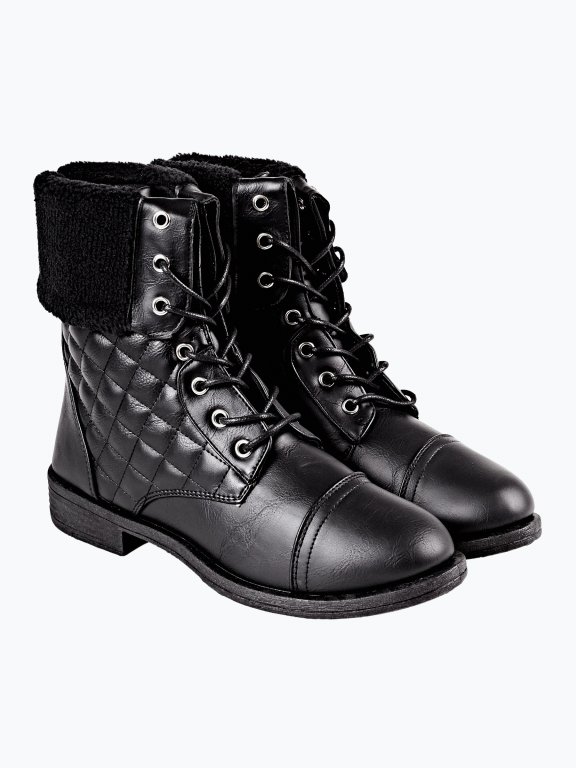 Ankle lace-up boots with quilted detail