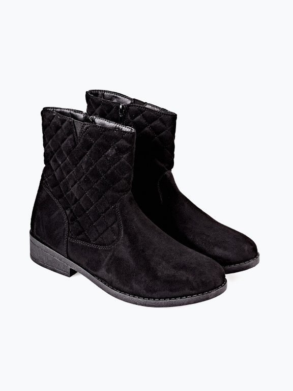 Faux suede ankle boots with quilted detail