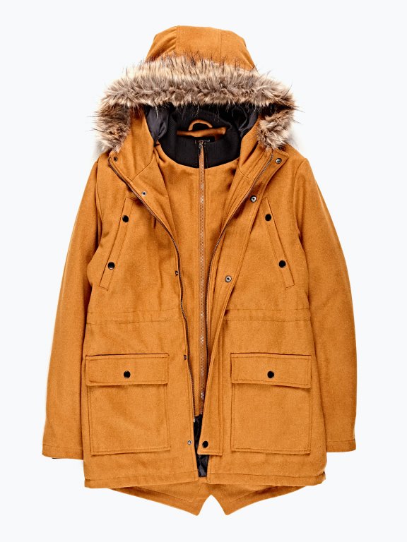 Parka coat with hood