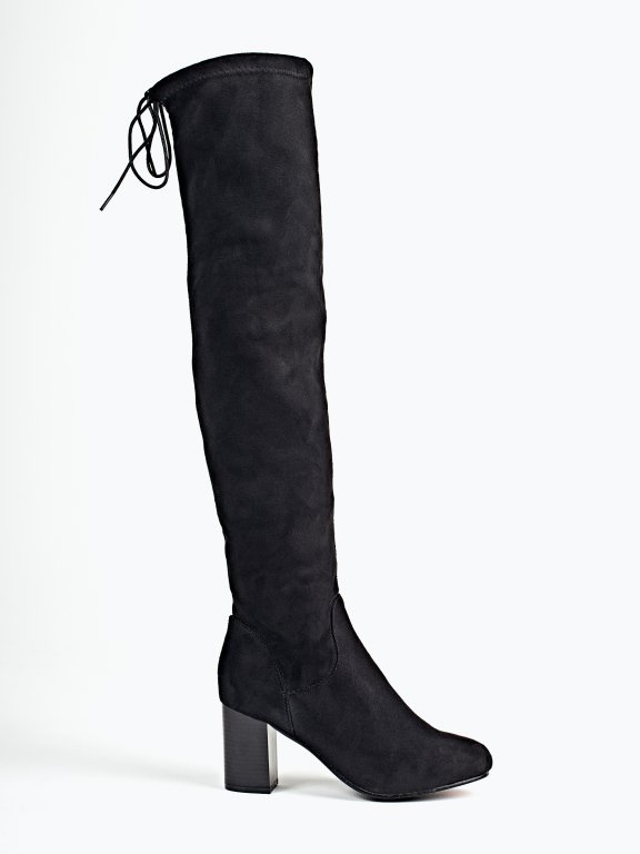 Over the knee block heeled boots