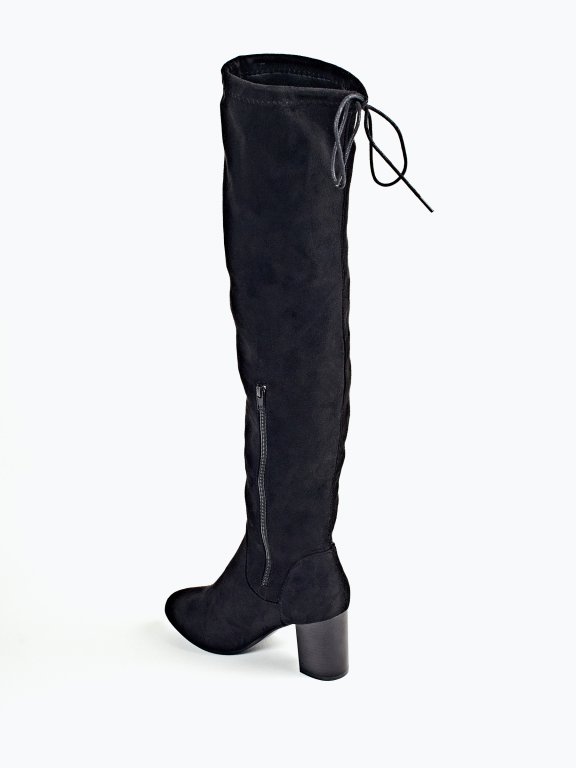 Over the knee block heeled boots