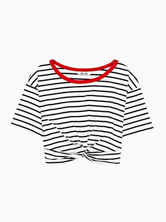 FRONT KNOT STRIPED CROP TOP