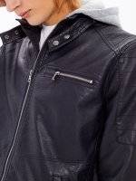 FAUX LEATHER BIKER JACKET WITH REMOVABLE HOOD