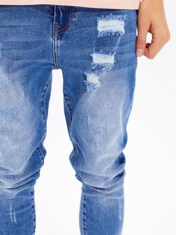 Straight slim fit tapered ripped jeans