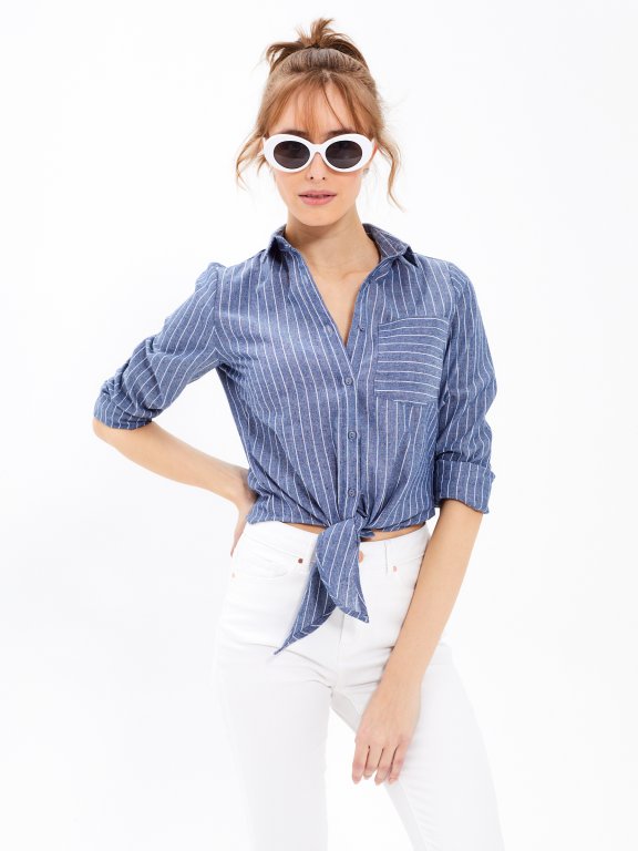 STRIPED FRONT KNOT BLOUSE