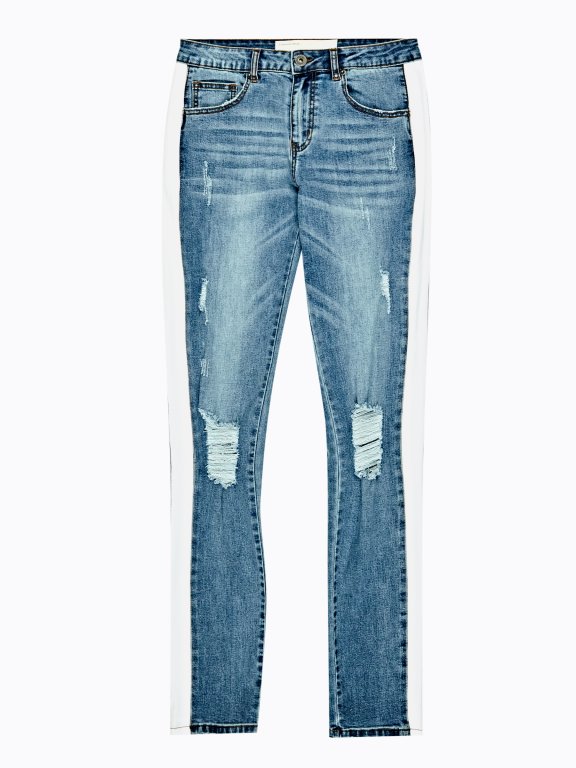Jeansy straight slim fit stożkowe z przetarciami