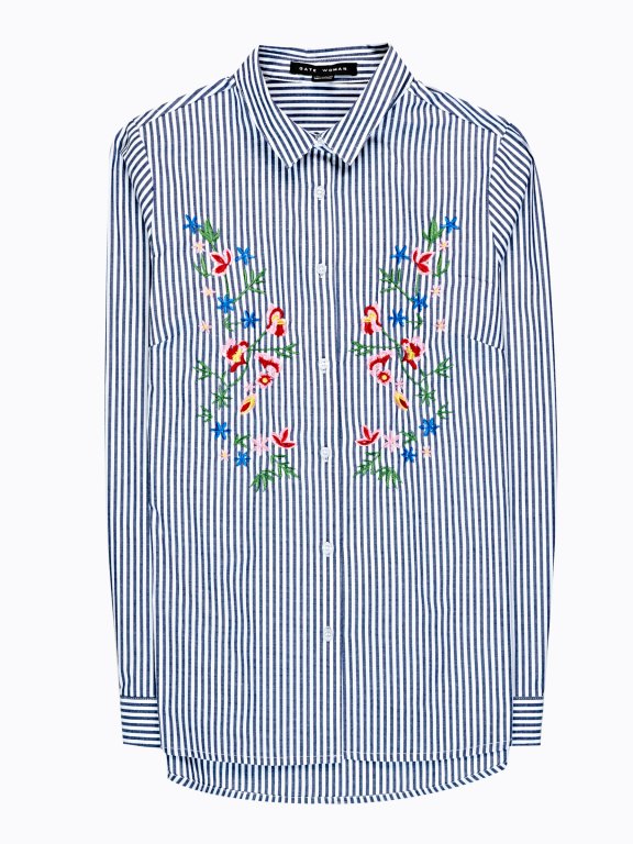 Koszula w prążki z kwiatowym haftem