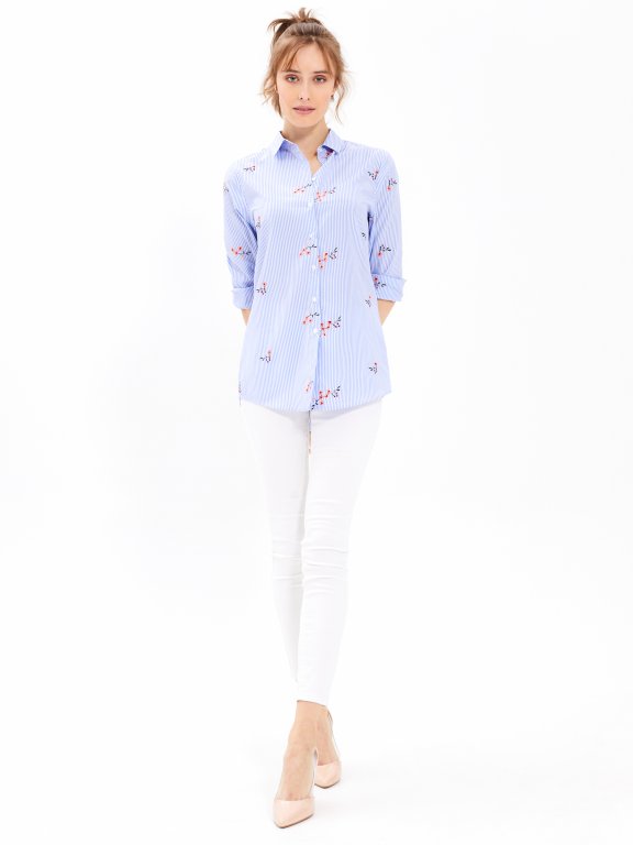 STRIPED SHIRT WITH FLORAL EMBROIDERY