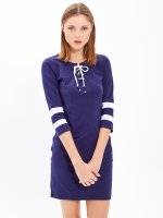 Lace-up dress with stripes on sleeves