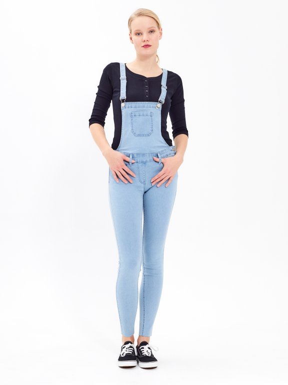 Long dungaree in light blue wash