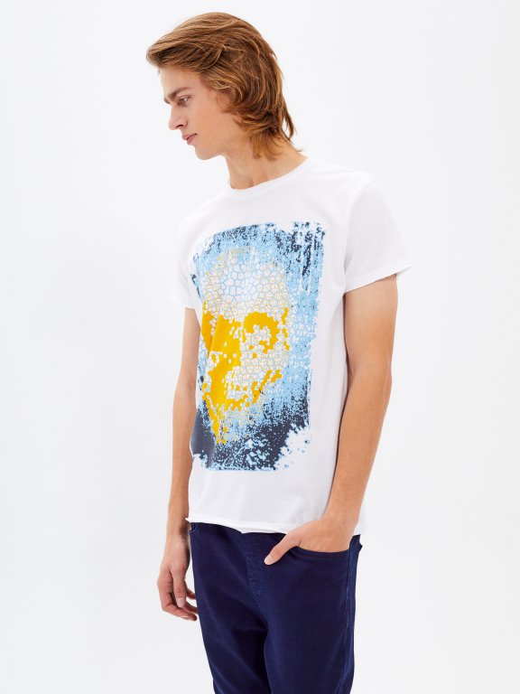 PRINTED T-SHIRT WITH RAW EDGES