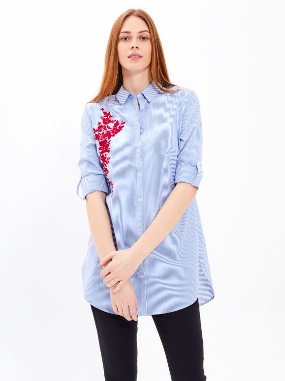 LONGLINE STRIPED SHIRT WITH EMBROIDERY