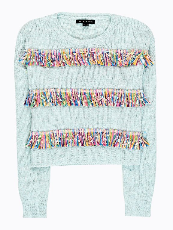 Krótki sweter z kolorowymi frędzlami