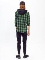 PLAID HOODED SHIRT WITH CHEST EMBROIDERY
