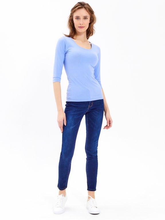 BASIC STRETCH T-SHIRT WITH 3/4 SLEEVE