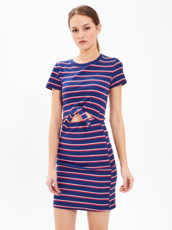 STRIPED BODYCON DRESS WITH KNOT DETAIL