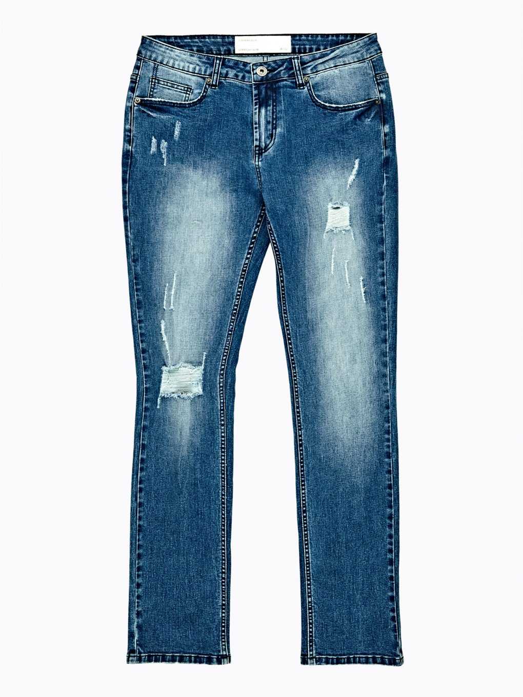 Straight slim fit distressed jeans