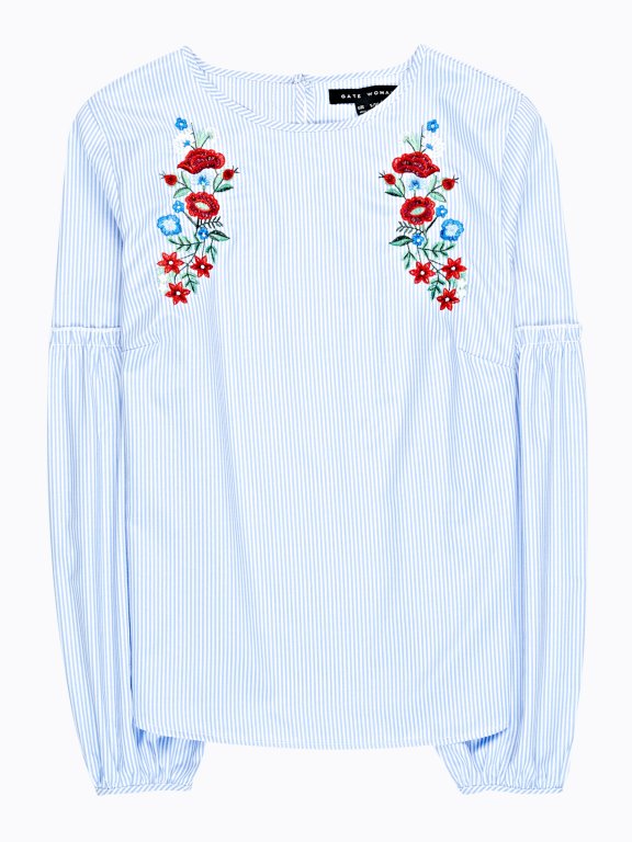 STRIPED BLOUSE WITH FLORAL EMBROIDERY