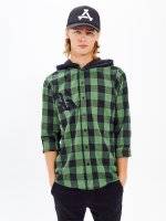 PLAID HOODED SHIRT WITH CHEST EMBROIDERY
