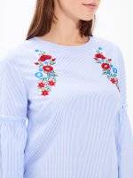 STRIPED BLOUSE WITH FLORAL EMBROIDERY
